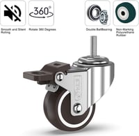 GBL Bútor Görgő Kerék Szett 4db Fékkel - M10 50mm 200kg Teherbírás - Csendes Gumírozott Forgókerék Bútorokhoz Ezüst 4