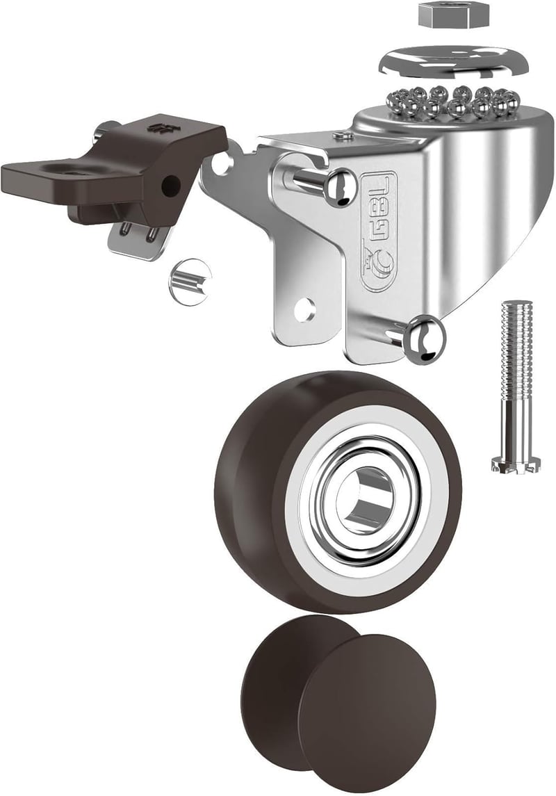 GBL Bútor Görgő Kerék Szett 4db Fékkel - M10 50mm 200kg Teherbírás - Csendes Gumírozott Forgókerék Bútorokhoz Ezüst