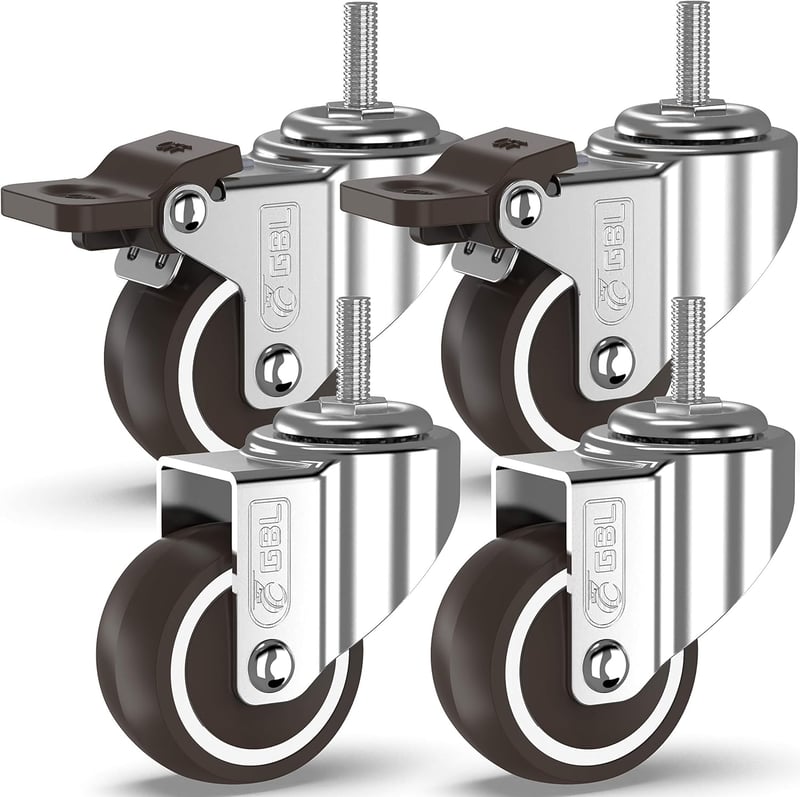 GBL Bútor Görgő Kerék Szett 4db Fékkel - M10 50mm 200kg Teherbírás - Csendes Gumírozott Forgókerék Bútorokhoz Ezüst