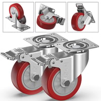 GBL Erős Fékes Forgó Görgő 100mm 600kg Piros Gumi Bútor Kocsi Asztal 7