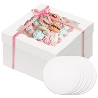 Cutie pentru tort Gcardist 30,5x30,5x20,3 cm, 5 bucăți cutii albe pentru tort cu fereastră și 5 discuri rotunde albe pentru tort de 30,5 cm, cutie pentru depozitarea prăjiturilor 1