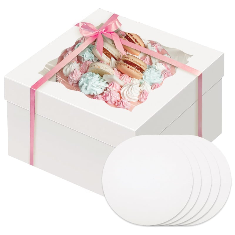 Cutie pentru tort Gcardist 30,5x30,5x20,3 cm, 5 bucăți cutii albe pentru tort cu fereastră și 5 discuri rotunde albe pentru tort de 30,5 cm, cutie pentru depozitarea prăjiturilor