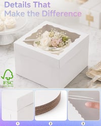 Cutie pentru tort Gcardist 30,5x30,5x20,3 cm, 5 bucăți cutii albe pentru tort cu fereastră și 5 discuri rotunde albe pentru tort de 30,5 cm, cutie pentru depozitarea prăjiturilor 2