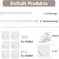 GDEVKHN 2db Feszítőrúd Függönyökhöz 40-70cm Fekete Teleszkópos Feszítőrúd Fúrás Nélkül 3