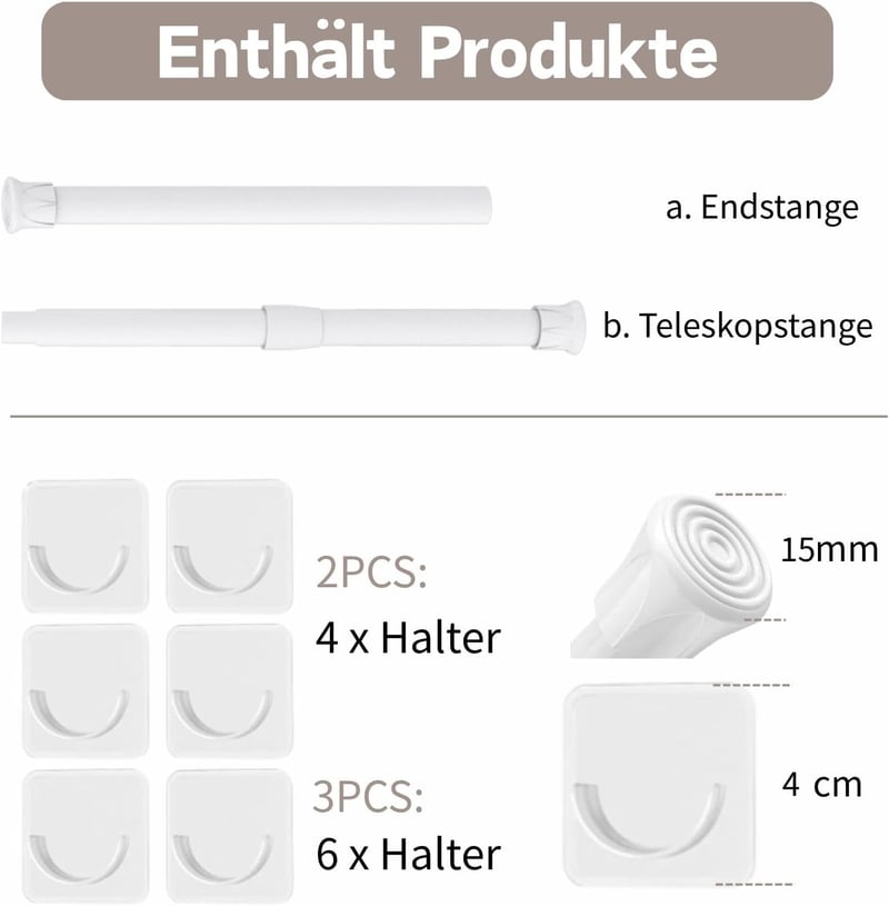 GDEVKHN 2db Feszítőrúd Függönyökhöz 40-70cm Fekete Teleszkópos Feszítőrúd Fúrás Nélkül