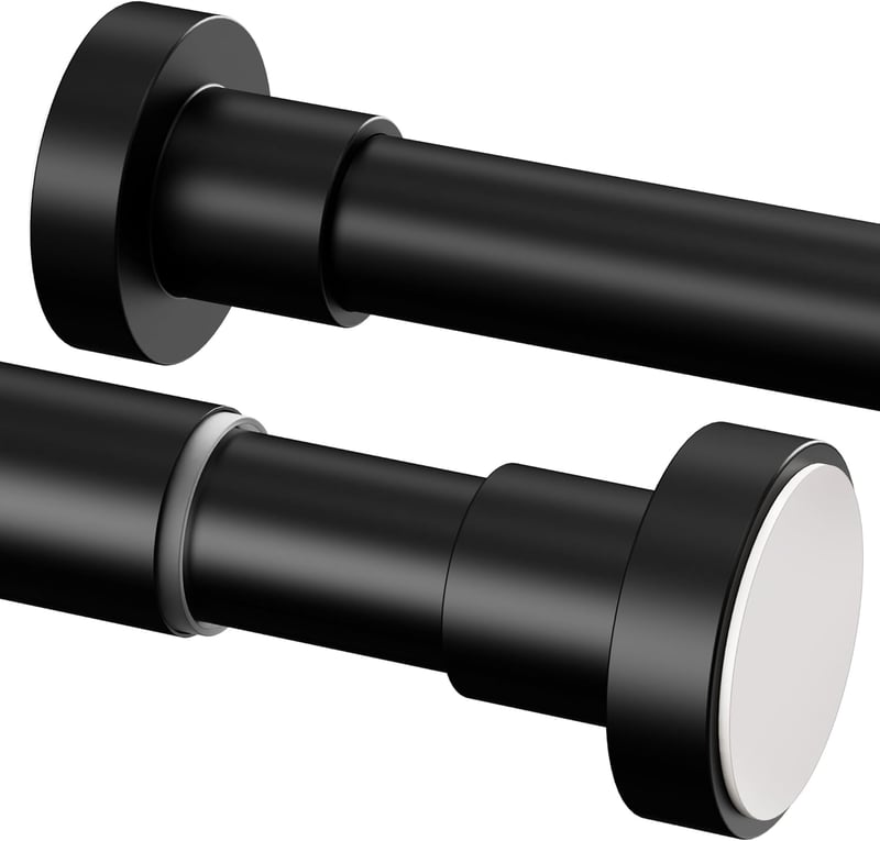 GDEVKHN Rozsdamentes Zuhanyfüggöny Sín Fúrás Nélkül, Teleszkópos Rúd 62-85 cm, Fekete