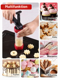Presă de patiserie GDL - Pistol multifuncțional pentru biscuiți cu 12 șabloane și 10 duze, set pentru churros și decorat prăjituri, roșu 6