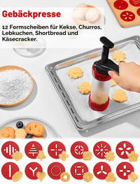 Presă de patiserie GDL - Pistol multifuncțional pentru biscuiți cu 12 șabloane și 10 duze, set pentru churros și decorat prăjituri, roșu 3