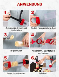 Presă de patiserie GDL - Pistol multifuncțional pentru biscuiți cu 12 șabloane și 10 duze, set pentru churros și decorat prăjituri, roșu 8