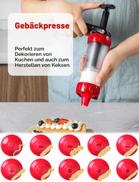 Presă de patiserie GDL - Pistol multifuncțional pentru biscuiți cu 12 șabloane și 10 duze, set pentru churros și decorat prăjituri, roșu 5