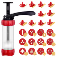 Presă de patiserie GDL - Pistol multifuncțional pentru biscuiți cu 12 șabloane și 10 duze, set pentru churros și decorat prăjituri, roșu 1