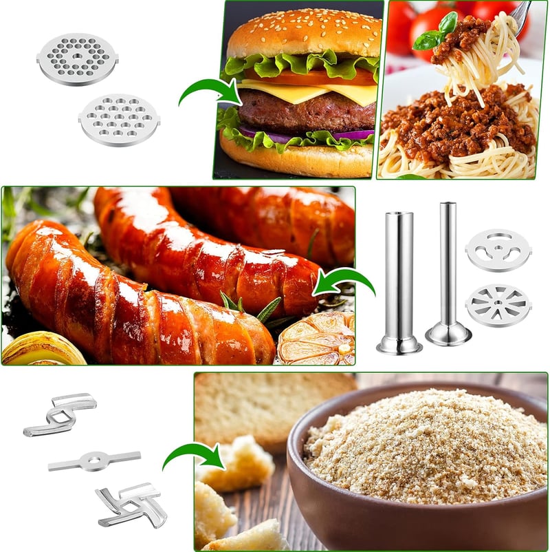 Gdrtwwh Húsdaráló Kiegészítő Szett Kenwood Chef és kMix Konyhai Robotgéphez - 2 Kolbásztöltő Cső és 4 Őrlőtárcsa