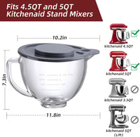 Gdrtwwh Üvegtál KitchenAid 4,5-5 Literes Billenőfejes Robotgéphez - Pótlék Mixer Tál Artisan Keverőgéphez 6