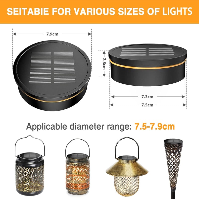GEARLITE Napelemes lámpa csere tetőfej 8 cm, 2 LED meleg/fehér fény, 800 mAh, 2 db