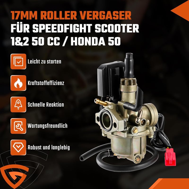 GEARMONSTER 17 mm Karburátor Peugeot Speedfight 1 & 2 50cc Robogókhoz - Elektromos Szívató, Alumínium, Honda Elite DIO 50 Kompatibilis
