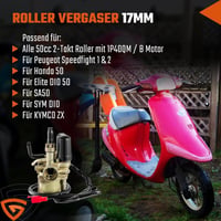 GEARMONSTER 17 mm Karburátor Peugeot Speedfight 1 & 2 50cc Robogókhoz - Elektromos Szívató, Alumínium, Honda Elite DIO 50 Kompatibilis 3