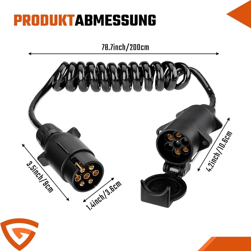 GEARMONSTER 2m Utánfutó Hosszabbító Kábel 7 Tüskés 12V Spirál Adapter Autó Teherautó Lakóautó