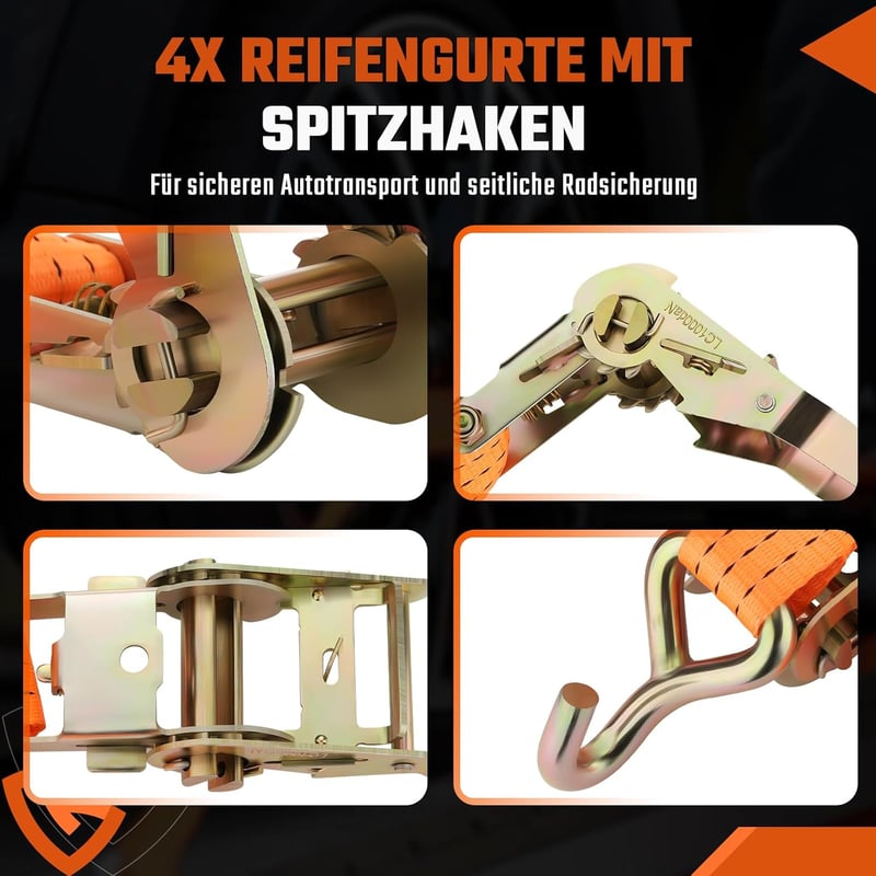 GEARMONSTER 4 db Szállítási Rögzítőszíj 3m 35mm Kerekekhez Utánfutóhoz Autóhoz