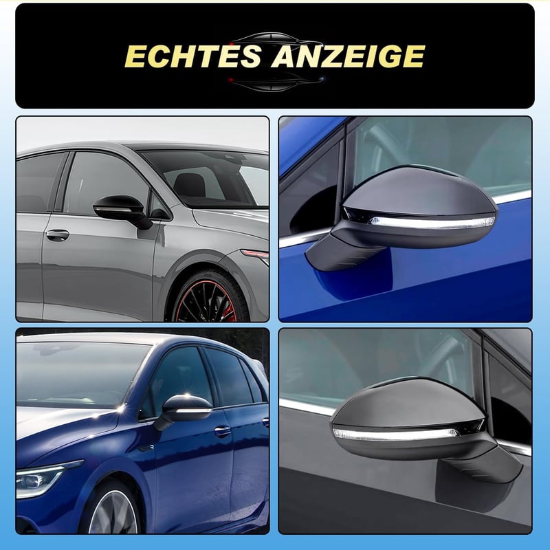 GEARMONSTER Visszapillantó Tükör Borítás VW Golf 8 MK8 (2019-2021) - Fényes Fekete ABS Műanyag Tükörkupakok, Egyszerű Felszerelés, Stílusos 