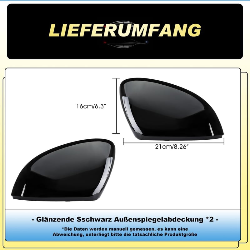 GEARMONSTER Visszapillantó Tükör Borítás VW Golf 8 MK8 (2019-2021) - Fényes Fekete ABS Műanyag Tükörkupakok, Egyszerű Felszerelés, Stílusos 