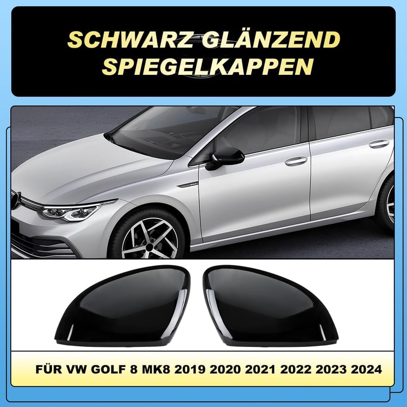 GEARMONSTER Visszapillantó Tükör Borítás VW Golf 8 MK8 (2019-2021) - Fényes Fekete ABS Műanyag Tükörkupakok, Egyszerű Felszerelés, Stílusos 