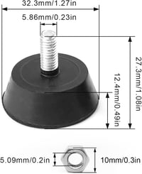 GEBAUM 4 db állítható bútor láb gumi M6x16mm 25x32mm fekete 7