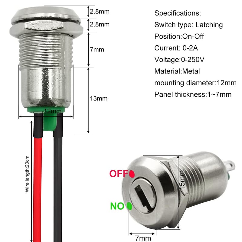 Gebildet 12mm Fém Kulcskapcsoló Záras On/Off 4 Darabos Szett