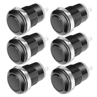 Gebildet 6 darabos fekete 12mm vízálló nyomógomb kapcsoló rozsdamentes acél 2A 12V/24V/125V/250VAC lapos fejű momentary 1