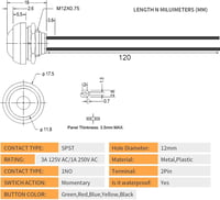 Gebildet 6db 12mm vízálló nyomógomb 250V/3A ON-OFF kapcsoló autóhoz 6