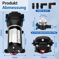Gedlex 12V Vízszivattyú Lakóautókhoz - 20,8 LPM, 40 PSI Üzemi Nyomás, 180W - Hajókhoz, Lakókocsikhoz, Kertöntözéshez, Szűrővel 5