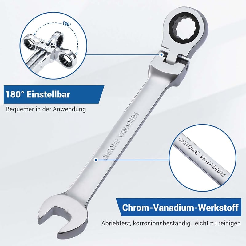 Gedlex 13 mm racsnis hajlított gyűrűs-csillag villáskulcs csúszásmentes króm-vanádium metrikus kulcs