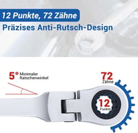 Gedlex 13 mm racsnis hajlított gyűrűs-csillag villáskulcs csúszásmentes króm-vanádium metrikus kulcs 3