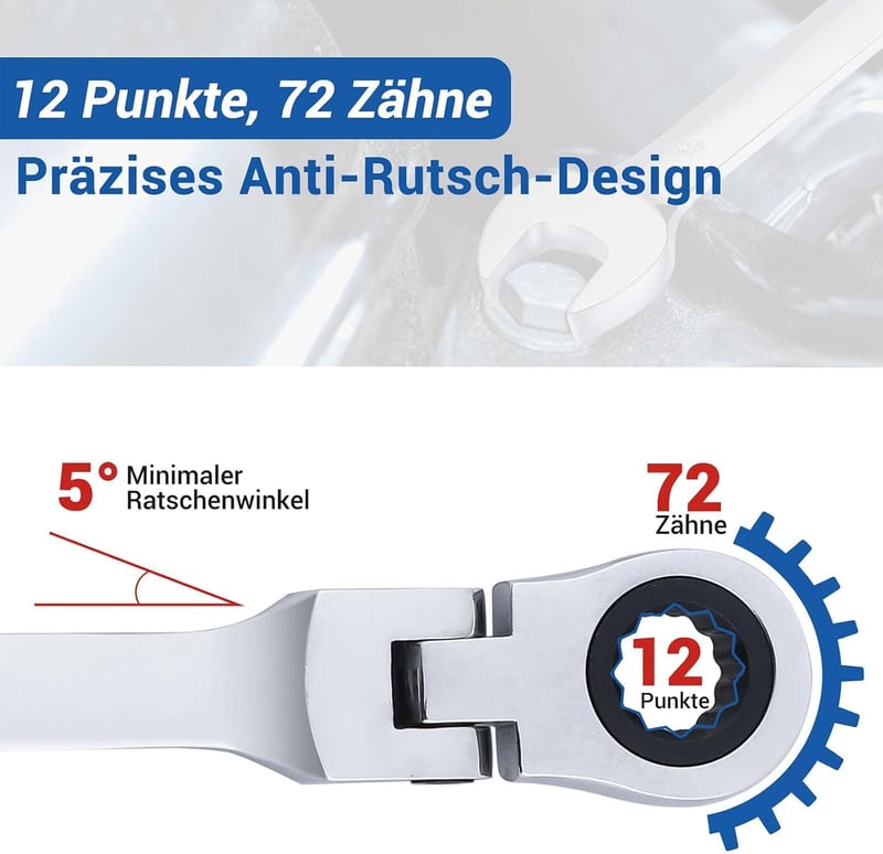 Gedlex 13 mm racsnis hajlított gyűrűs-csillag villáskulcs csúszásmentes króm-vanádium metrikus kulcs