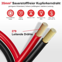 Gedlex Akkumulátor Kábel 35mm² 100cm - Oxigénmentes Réz Autó Kábelszett M10 Csatlakozóval, 150A, 12-24V Akkumulátorhoz, Piros-Fekete PVC Szi 3