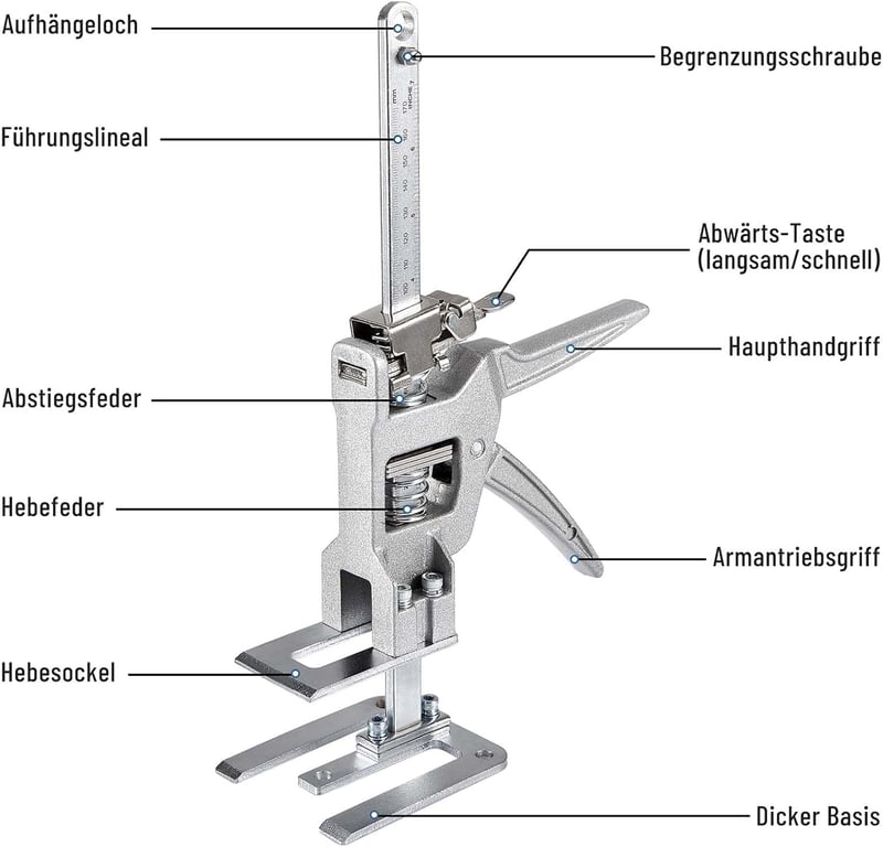 Gedlex Bútoremelő Készlet - 2db Erőkímélő Emelőkar Precíziós Skálával, 400kg Teherbírás, Szénacél Szerkezet Bútorokhoz, Ajtókhoz, Csempékhez