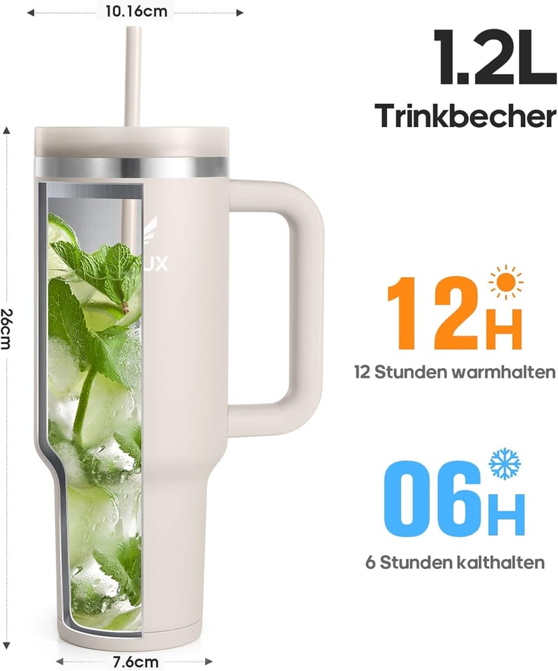 Gedux 1,2L termikus ivópalack szívószállal, vákuum szigetelés, cseppmentes - Coffee