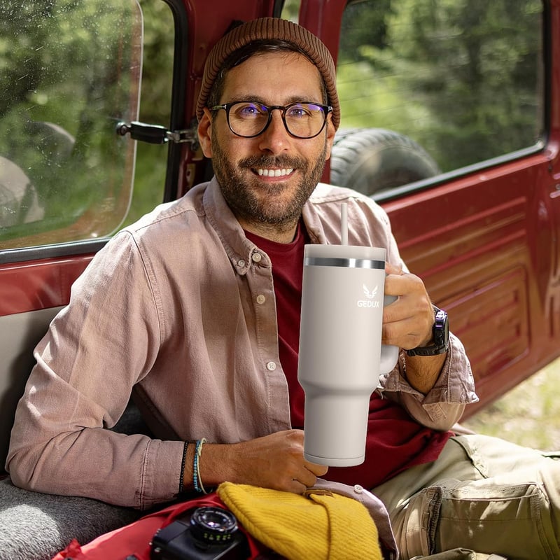 Gedux 1,2L termikus ivópalack szívószállal, vákuum szigetelés, cseppmentes - Coffee