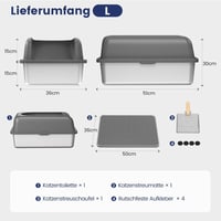 GEEBOBO Rozsdamentes Acél Macskatoalett L-es Méretben 51x36x30 cm - Szürke Macskawc Alátéttel és Lapáttal, Könnyű Tisztítás, Szagsemleges 7