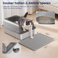 GEEBOBO Rozsdamentes Acél Macskatoalett L-es Méretben 51x36x30 cm - Szürke Macskawc Alátéttel és Lapáttal, Könnyű Tisztítás, Szagsemleges 4
