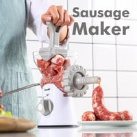 Geedel Kézi Húsdaráló Rozsdamentes Acélból - Kolbásztöltő és Süteményformázó Tartozékokkal, 2 Vágókéssel, Szürke 4