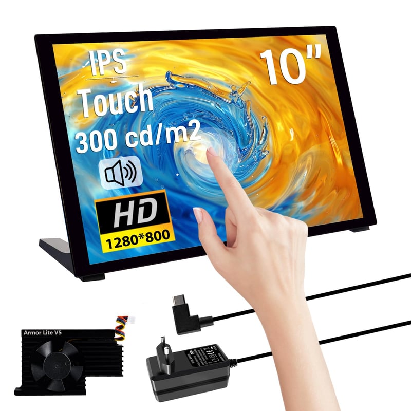 10,1-palcový kapacitný dotykový displej GeeekPi pre Raspberry Pi 5, HDMI IPS, 1280x800, duálny reproduktor