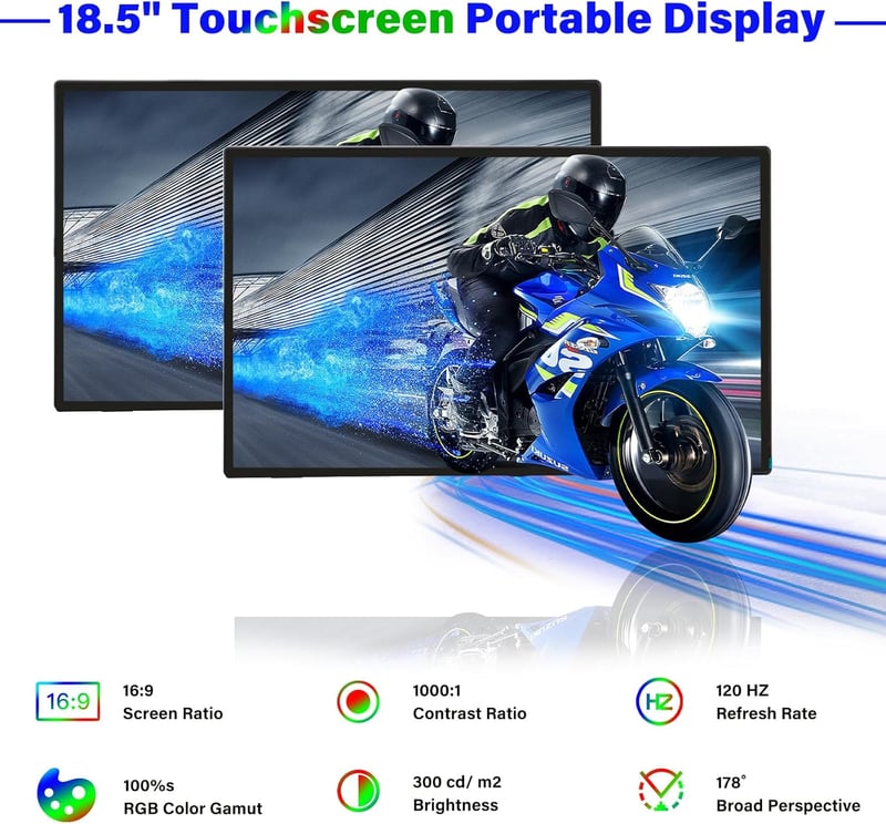 GeeekPi 18.5" hordozható monitor 1920x1080 IPS érintőképernyő 120Hz HDMI USB-C