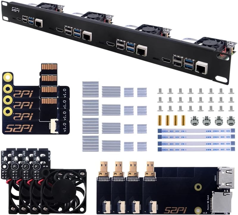 GeeekPi 1U Rack Mount Raspberry Pi 4B hűtéssel, HDMI adapterrel és kártyaolvasóval