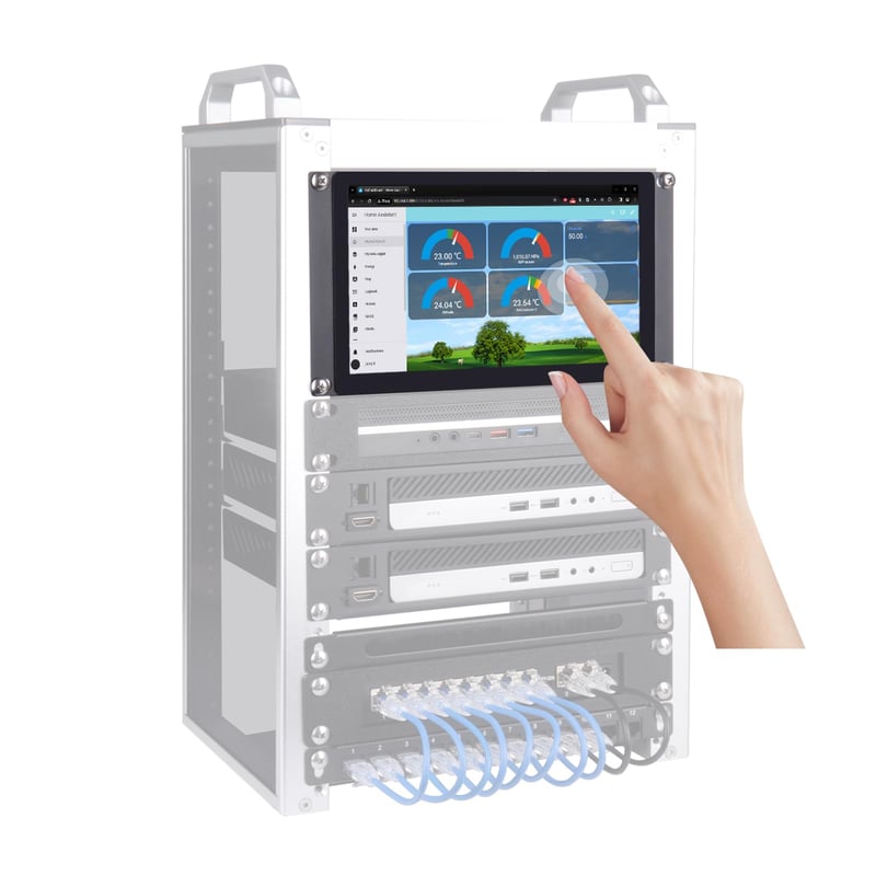 9-palcový dotykový LCD monitor GeeekPi 1280x720 pre 3U rack DeskPi RackMate T0/T1/T2/T0 Plus/T1 Plus/TL1 a 10-palcový serverový rozvádzač