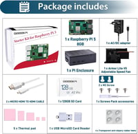GeeekPi Raspberry Pi 5 8GB Kezdő Szett - 128GB SD Kártya, ABS Ház Armor Lite V5 Hűtővel, 27W USB-C Tápegység, 4K HDMI Kábelek 2