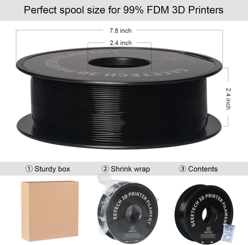 GEEETECH PETG Filament 1.75mm Fekete 1kg 3D Nyomtatóhoz