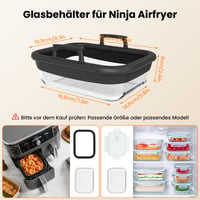 GEEKHOM Sklenená zapekacia misa pre teplovzdušnú fritézu Ninja AF400EU/AF500EU/SL400EU, s odnímateľnými silikónovými úchytkami a vekom, 2 v 1 sklenená nádoba, vhodná do umývačky riadu, 1 ks 2