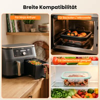 GEEKHOM Sklenená zapekacia misa pre teplovzdušnú fritézu Ninja AF400EU/AF500EU/SL400EU, s odnímateľnými silikónovými úchytkami a vekom, 2 v 1 sklenená nádoba, vhodná do umývačky riadu, 1 ks 3
