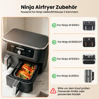 GEEKHOM Sklenená zapekacia misa pre teplovzdušnú fritézu Ninja AF400EU/AF500EU/SL400EU, s odnímateľnými silikónovými úchytkami a vekom, 2 v 1 sklenená nádoba, vhodná do umývačky riadu, 1 ks 4