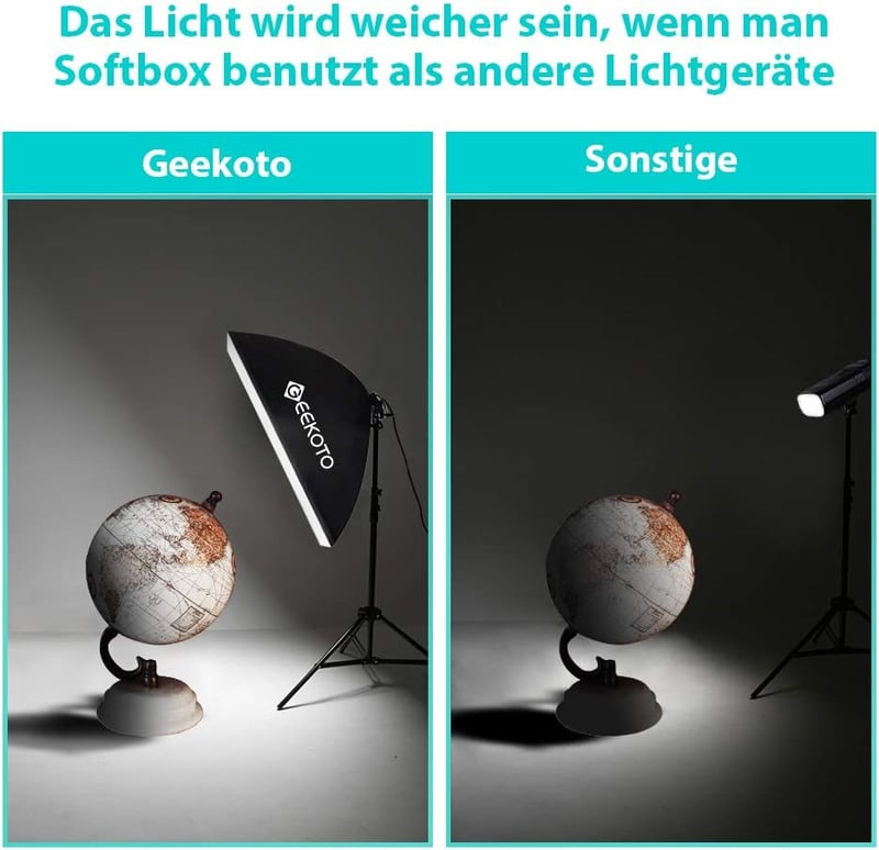 GEEKOTO Softbox szett 50x70cm fotóstúdió világítás 2db izzóval és állvánnyal